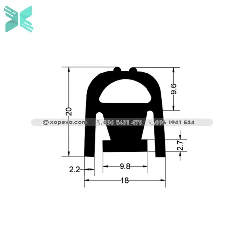 Gioăng silicon chữ A - 20mm x 18mm x 2.2mm