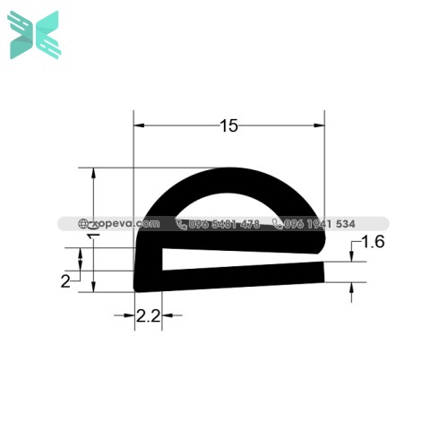Gioăng cao su silicon chữ E - 15mm x 10mm x 1.6mm