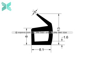 Gioăng cao su EPDM chữ E - 13mm x 8.1mm x 1.6mm Gioăng cao su EPDM chữ E - 13mm x 8.1mm x 1.6mm