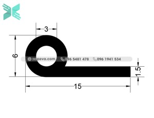 Cao su EPDM đùn chữ P - 15mm x1.5mm Cao su EPDM đùn chữ P - 15mm x1.5mm