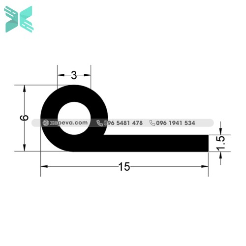 Cao su EPDM đùn chữ P - 15mm x1.5mm
