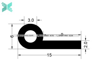 Cao su EPDM P đùn - 15mm x 2mm Cao su EPDM P đùn - 15mm x 2mm