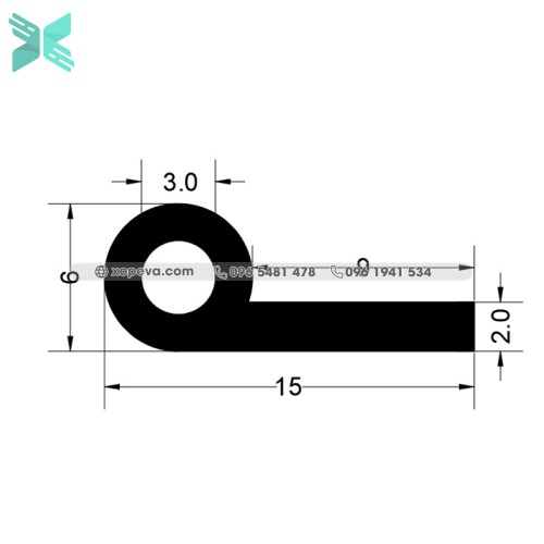 Cao su EPDM P đùn - 15mm x 2mm