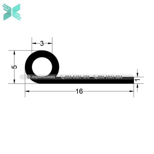 Gioăng cao su EPDM chữ P - 16mm x 5mm