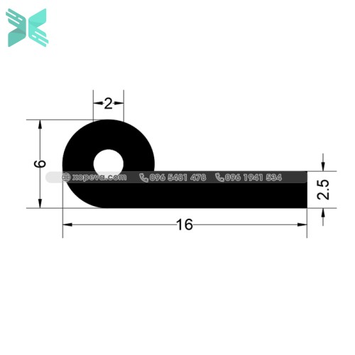 Gioăng cao su EPDM chữ P - 16mm x 6mm