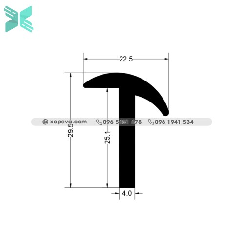 Gioăng cao su EPDM chữ T  - 22.5mm x 29.5mm