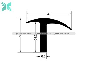 Cao su đùn chữ T - 47mm x 36mm Cao su đùn chữ T - 47mm x 36mm
