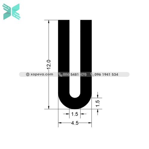 Gioăng cao su EPDM chữ U - 4.5mm x 12mmm