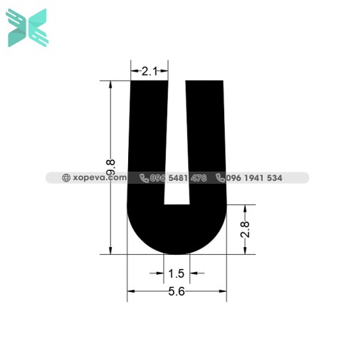 Gioăng EPDM nẹp kính chữ U - 5.6mm x 9.8mmm