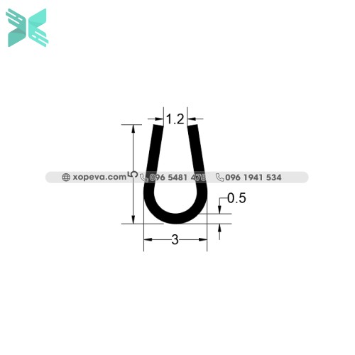 Gioăng EPDM nẹp kính chữ U - 3mm x 5mm