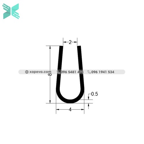 Gioăng cao su EPDM nẹp chữ U  - 4mm x 8mm