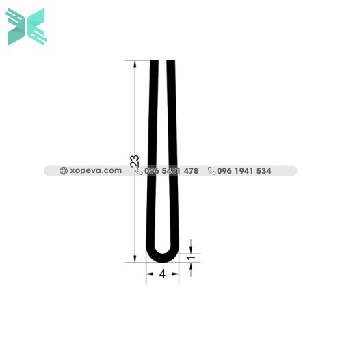 Gioăng cao su EPDM nẹp chữ U - 4mm x 23mm