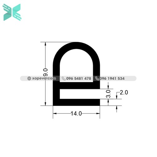 Gioăng silicon chữ E - 14x19x2