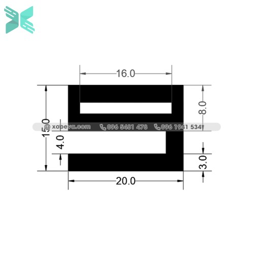 Gioăng silicon chữ E - 20x15x3