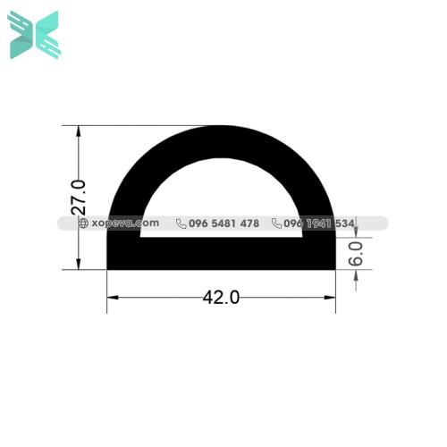 Gioăng cao su chữ D - 42x27x6