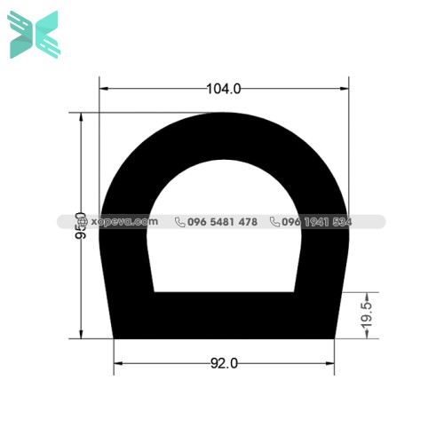 Gioăng cao su EPDM chữ D - 92x104x19.5