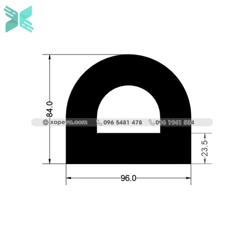 Gioăng cao su EPDM chữ D - 96x84x23.5