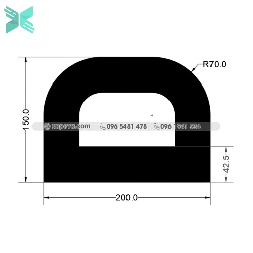 Gioăng cao su EPDM chữ D - 200x150x42.5