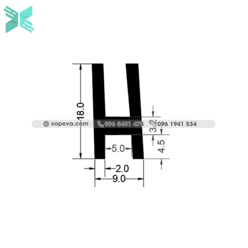 Gioăng cao su chữ H - 18x9x2