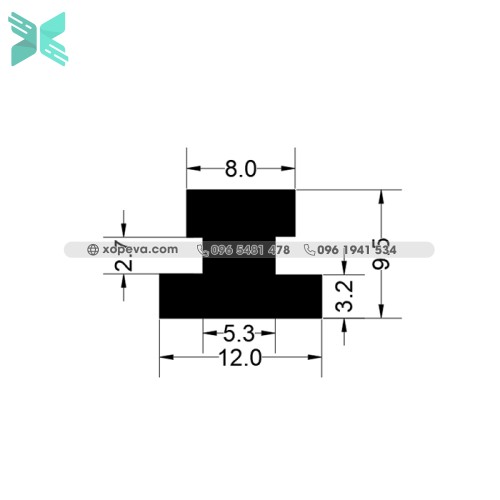 Gioăng cao su chữ H - 12x9.5x3.2