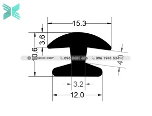 Gioăng cao su chữ H - 10.6x15.3x3.6 Gioăng cao su chữ H - 10.6x15.3x3.6