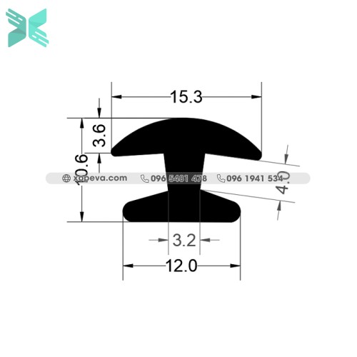 Gioăng cao su chữ H - 10.6x15.3x3.6