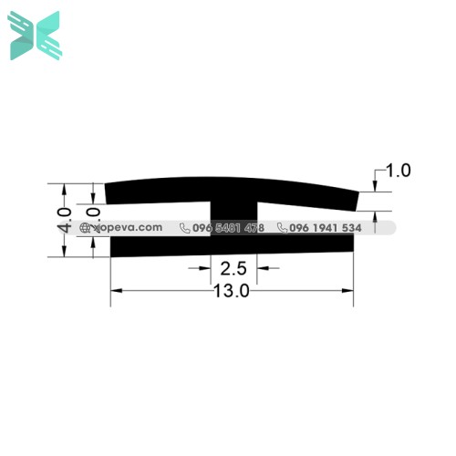 Gioăng cao su EPDM chữ H - 13x4x1