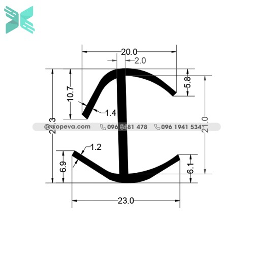 Gioăng cao su EPDM chữ H - 24.3x23x1.4