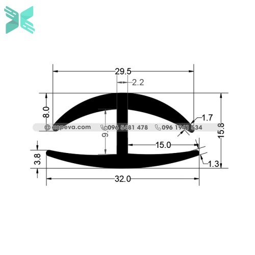 Gioăng cao su EPDM chữ H - 32x15.8x3.2