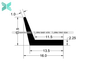 Gioăng cao su EPDM chữ L - 16mm x 11.5mm x 2.25mm Gioăng cao su EPDM chữ L - 16mm x 11.5mm x 2.25mm