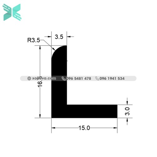 Gioăng cao su EPDM chữ L - 15mm x 16.5mm x 3mm