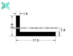 Gioăng cao su EPDM chèn cửa chữ L - 17x8.8x1.8 Gioăng cao su EPDM chèn cửa chữ L - 17x8.8x1.8