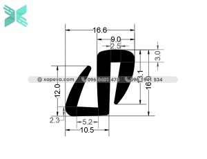 Gioăng cao su EPDM cho kính chữ S - 16x10.5x2.3 Gioăng cao su EPDM cho kính chữ S - 16x10.5x2.3