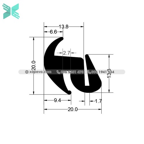 Gioăng cao su cho cửa chữ S - 20x20x5.5