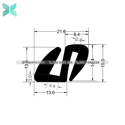 Gioăng cao su cho cửa chữ S - 21.6x15x3
